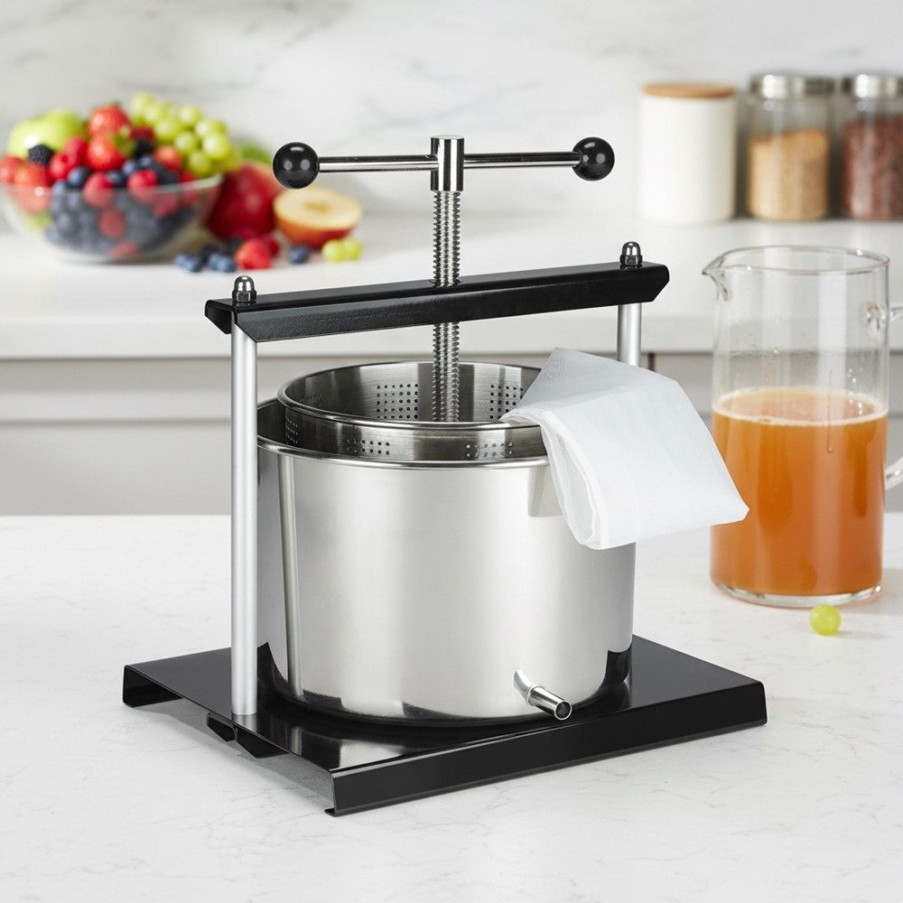 Feel2Home Entsafter Obstpresse Entsafter Fruchtpresse 5 Liter Edelstahl Auslaufrohr Saft, 0 W, rostfrei