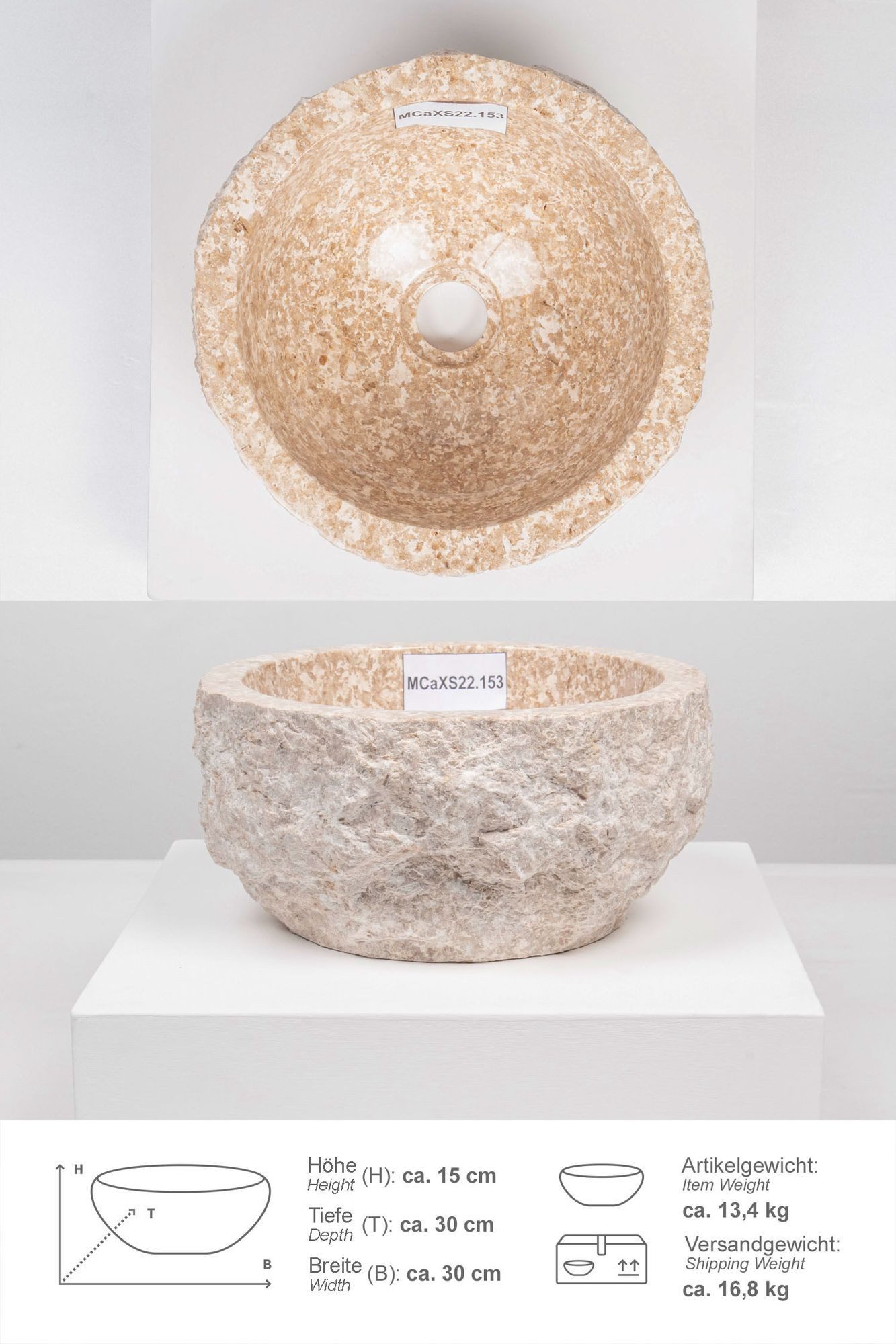 wohnfreuden Aufsatzwaschbecken Erosi Marmor Waschbecken 30 cm creme (Kein S günstig online kaufen