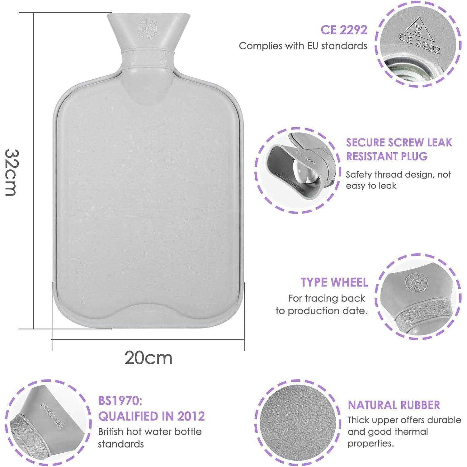 LuxusKollektion Wärmflasche Wärmflasche 2L Auslaufsicher Naturkautschuk Kängurutasche Violett