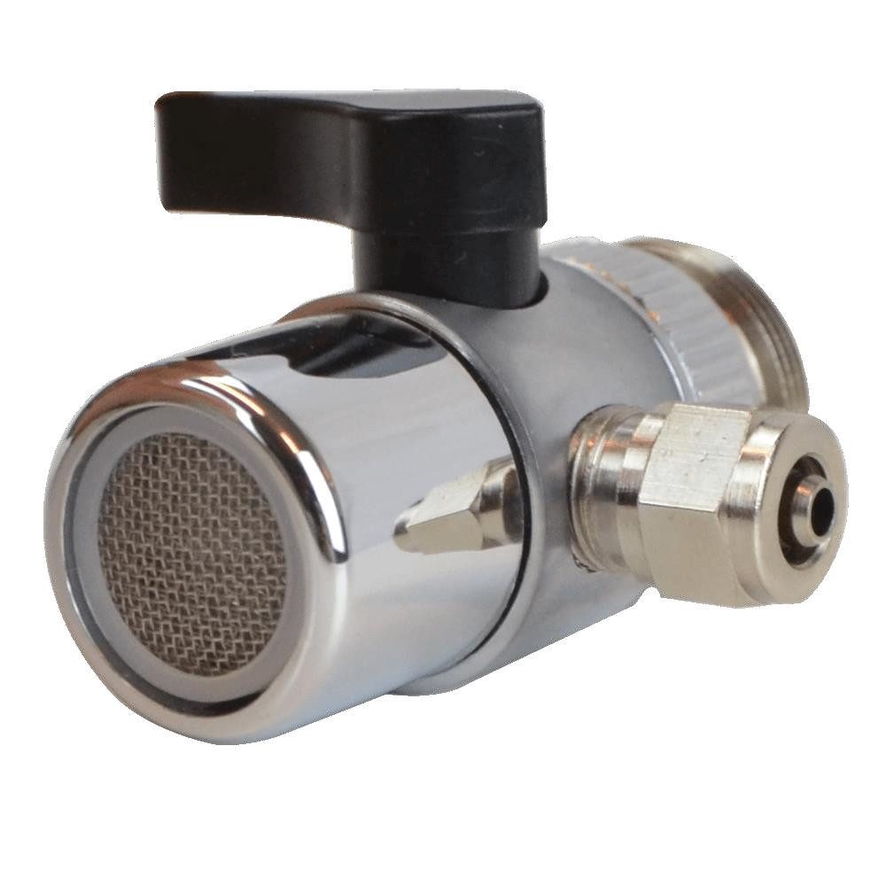 Aquintos Wasseraufbereitung Kalkfilter Wasserhahn Adapter Umschaltventil, Zubehör für 1/2" ÜM x Perlator x 1/4", Zweiwegehahn Schnellverbindung