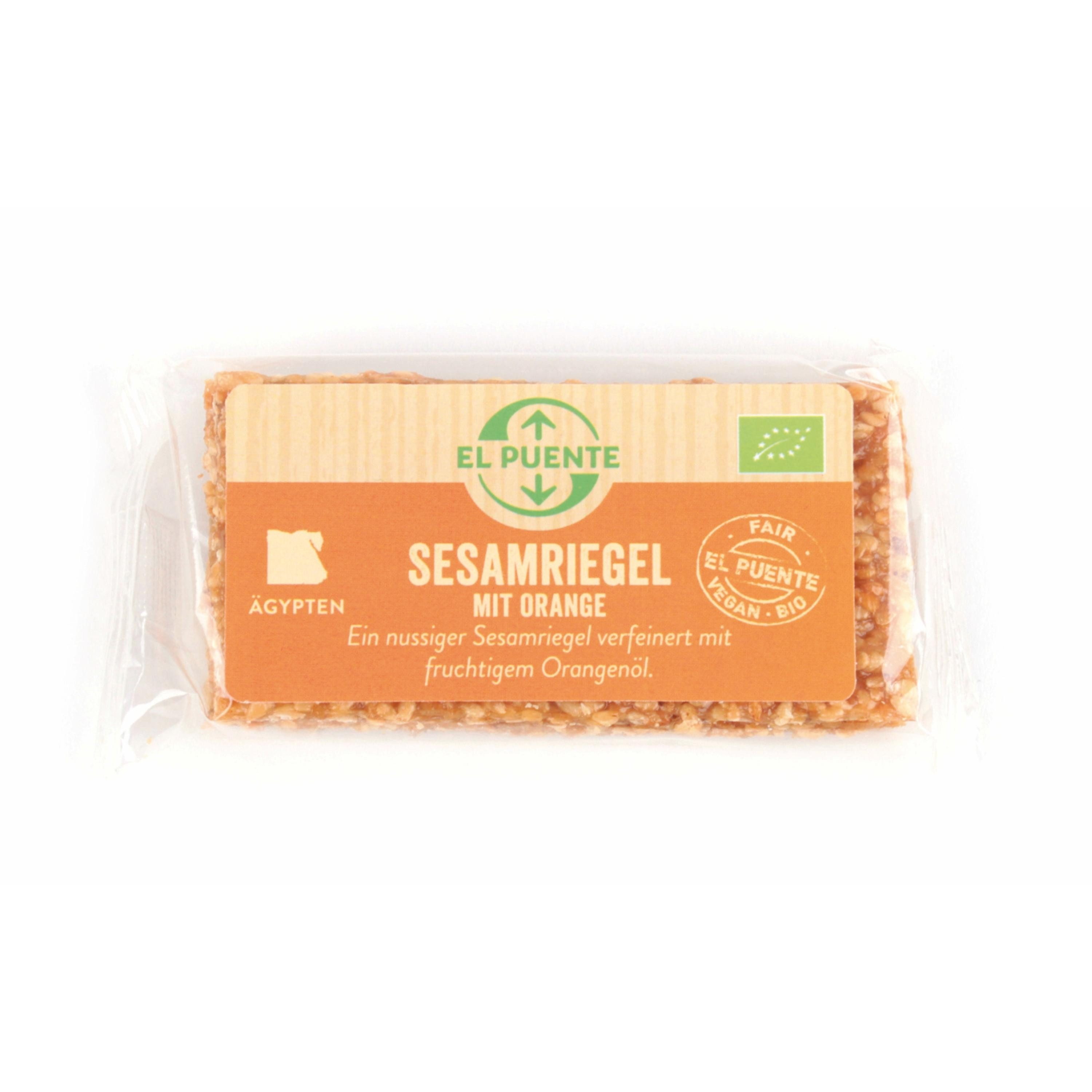 El Puente Riegel Vegane Bio-Sesamriegel mit Orange 3 x 9 g, Fair Trade, Vegan, Bio, Handmade