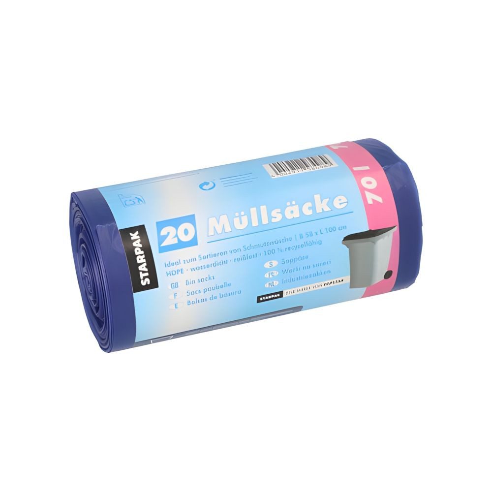 PAPSTAR Müllbeutel Müllsäcke, HDPE 70 l 100 cm x 58 cm blau 23 my 500 Stk