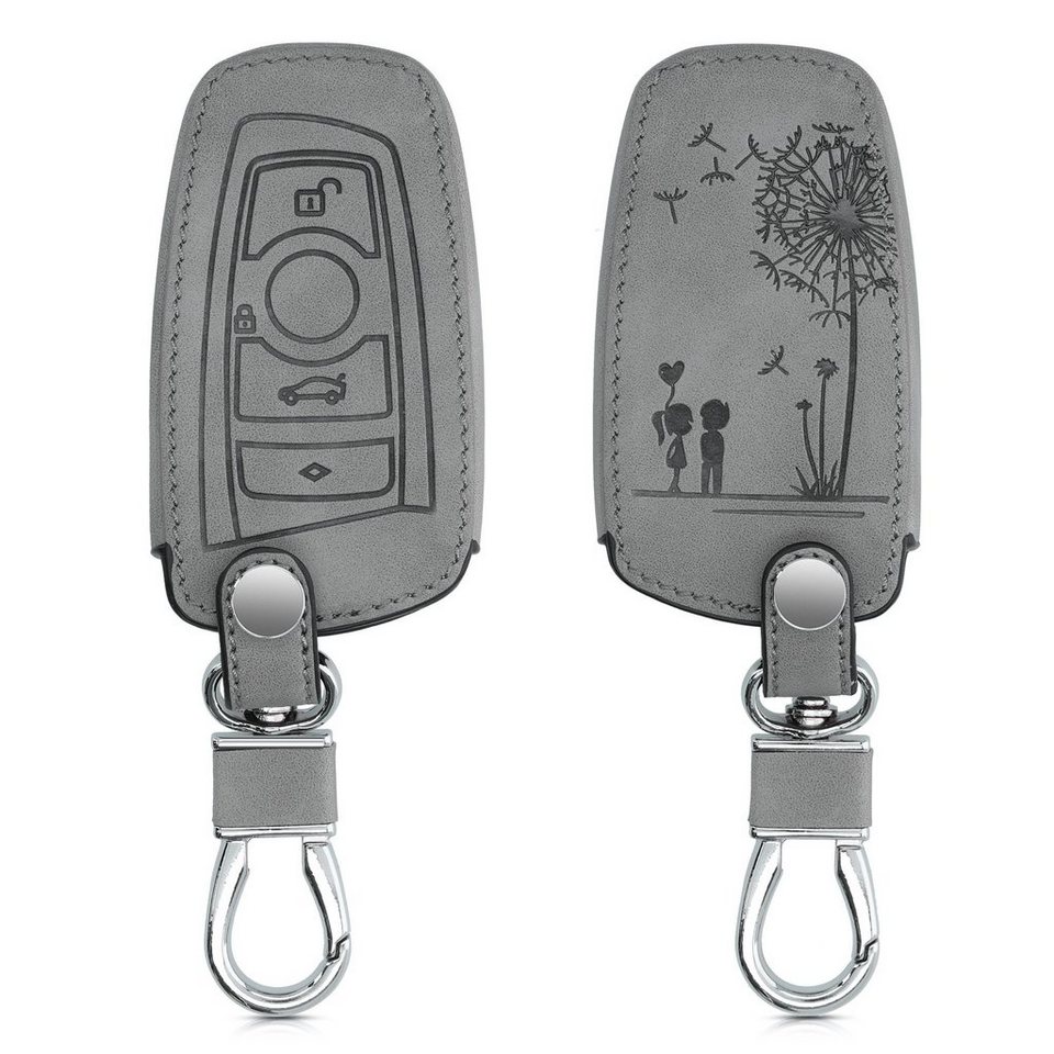 kwmobile Schlüsseltasche, Autoschlüssel Hülle für BMW - Nubuklederoptik -  Kunstleder Schutzhülle Schlüsselhülle Cover für BMW 3-Tasten Funk  Autoschlüssel (nur Keyless Go) - Pusteblume Love Design