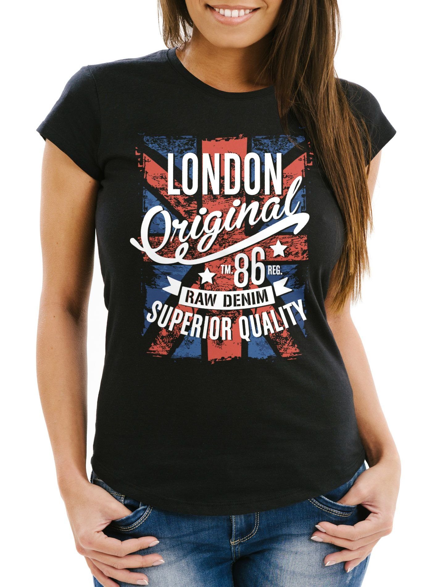 Neverless Print-Shirt Damen T-Shirt London Vintage England Großbritannien UK Flagge Slim mit Print