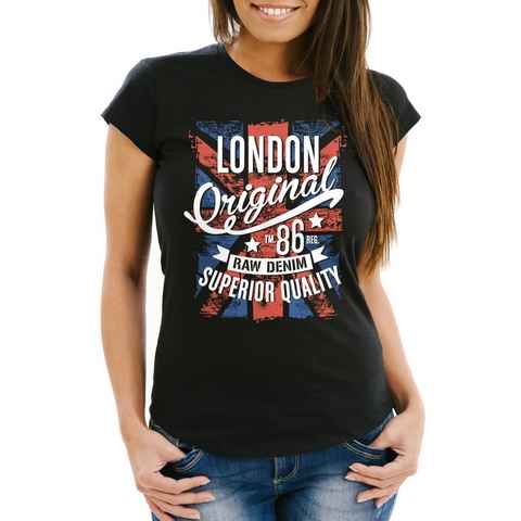 Neverless Print-Shirt Damen T-Shirt London Vintage England Großbritannien UK Flagge Slim Fit Neverless® mit Print