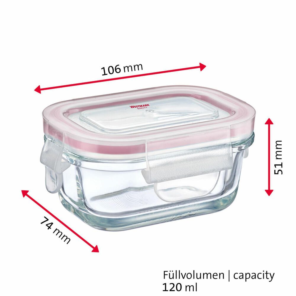 WESTMARK Vorratsdose 2 Glas-Frischhaltedosen mit Clip-Deckel, Füllvolumen: je 120 ml, Borosilikatglas, PP, Silikon – Bild 5 von 5