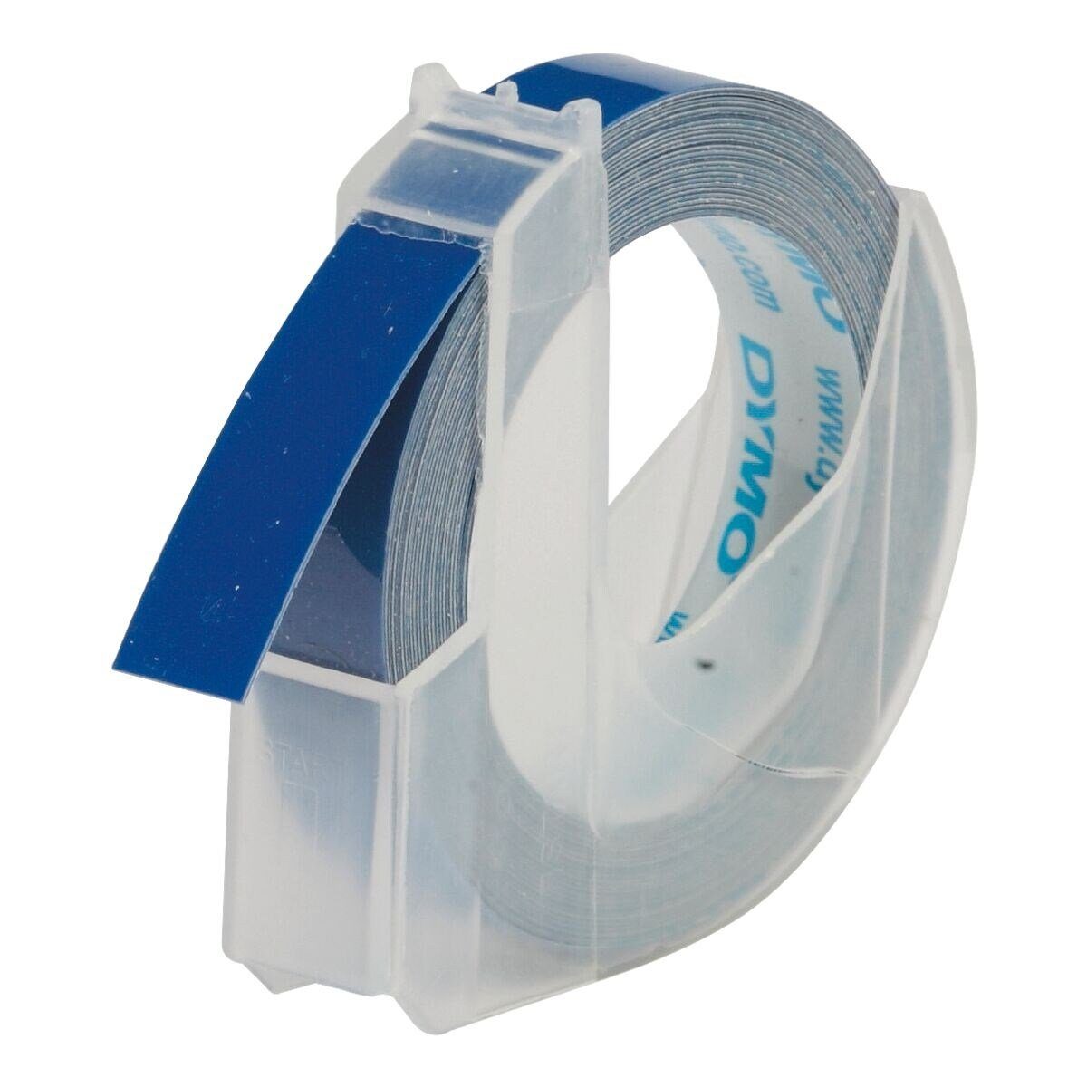 DYMO Beschriftungsband, 3D-Prägeband, 9,00 mm x 2,00 m weiß auf blau