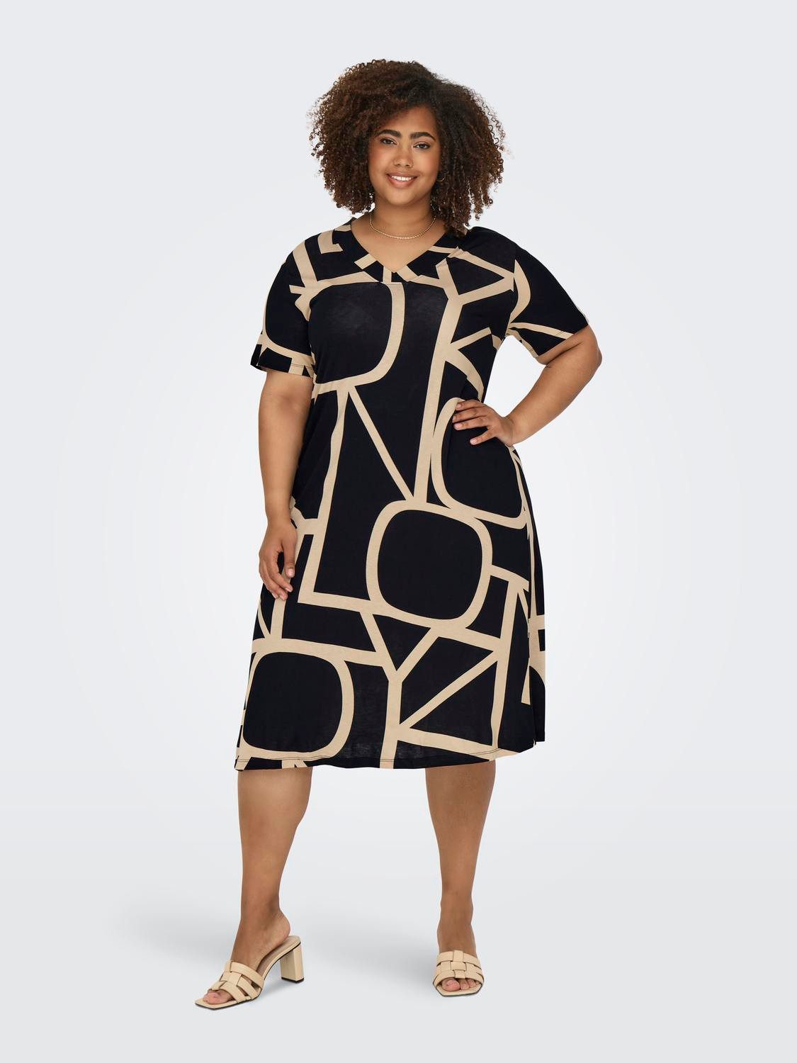 ONLY CARMAKOMA Shirtkleid Plus Size V-Ausschnitt Kurzarm Midi Sommer Dress günstig online kaufen