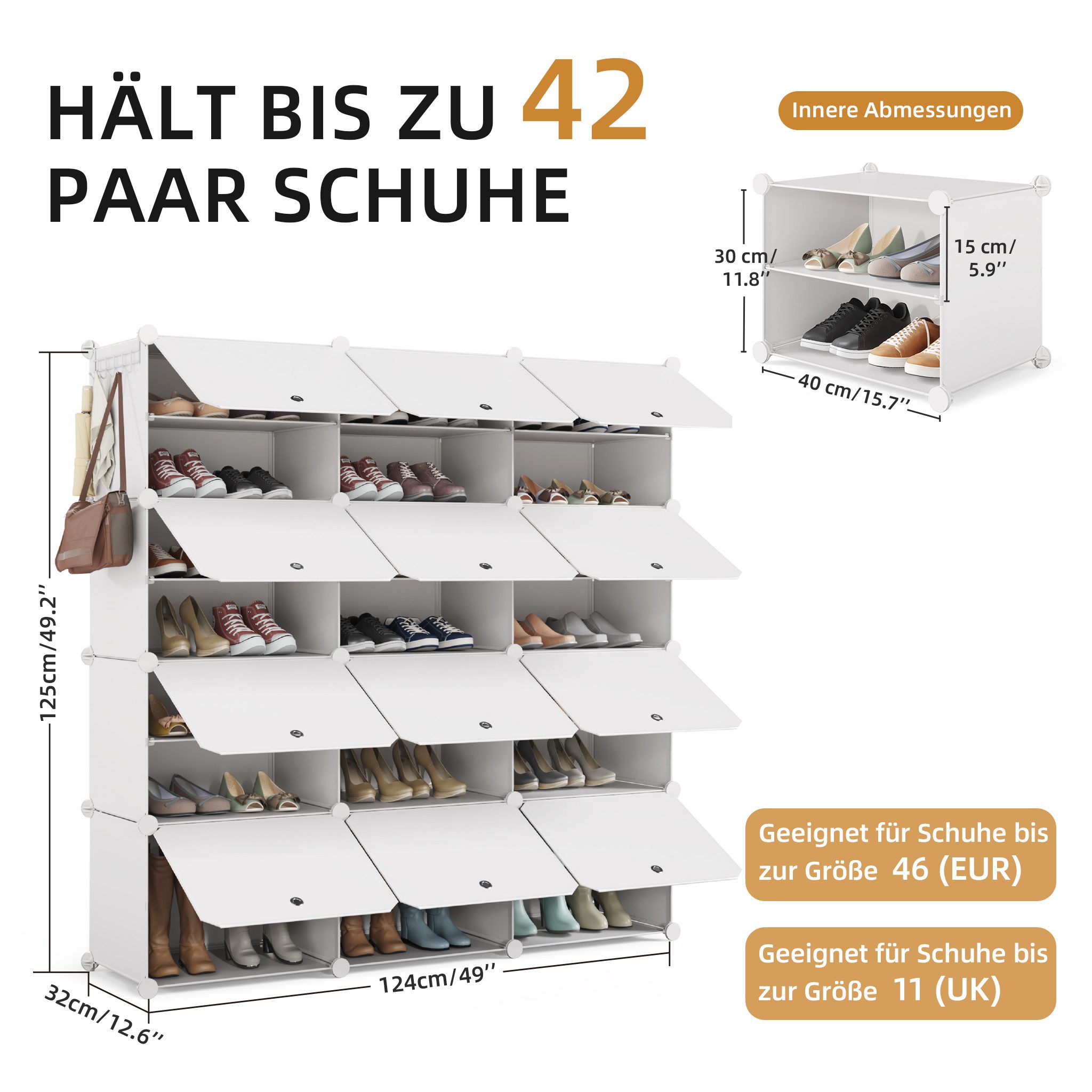 Mondeer Schuhregal Schuhschrank, Kunststoff-Schuhschrank mit Tür, Platzsparend, für 42 Paar Schuhe – Bild 4 von 5