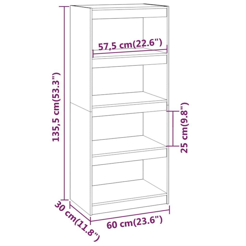 Massivholz cm Raumteiler Weiß 60x30x135,5 Kiefer furnicato Bücherregal