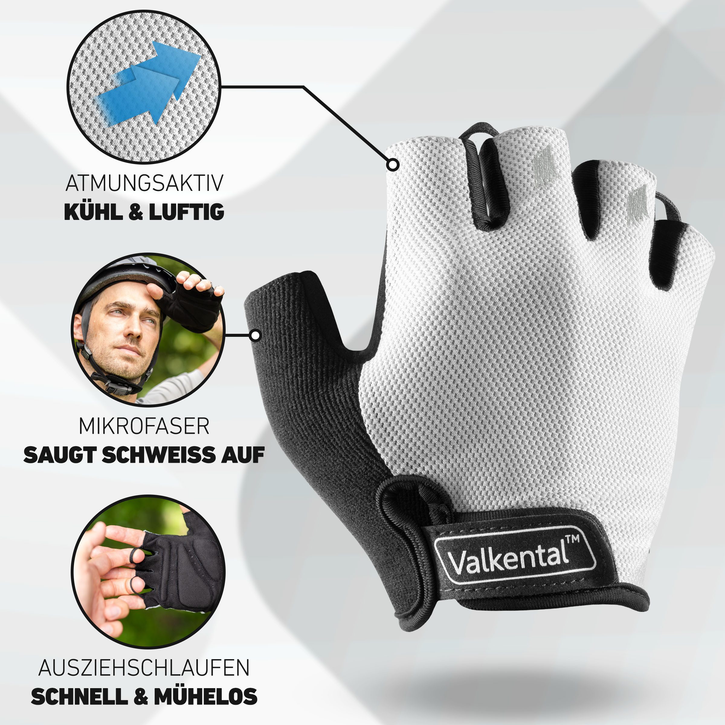 Valkental Fahrradhandschuhe Fingerlose Radhandschuhe für Herren & Damen Gepolstert rutschfest, weich & atmungsaktiv