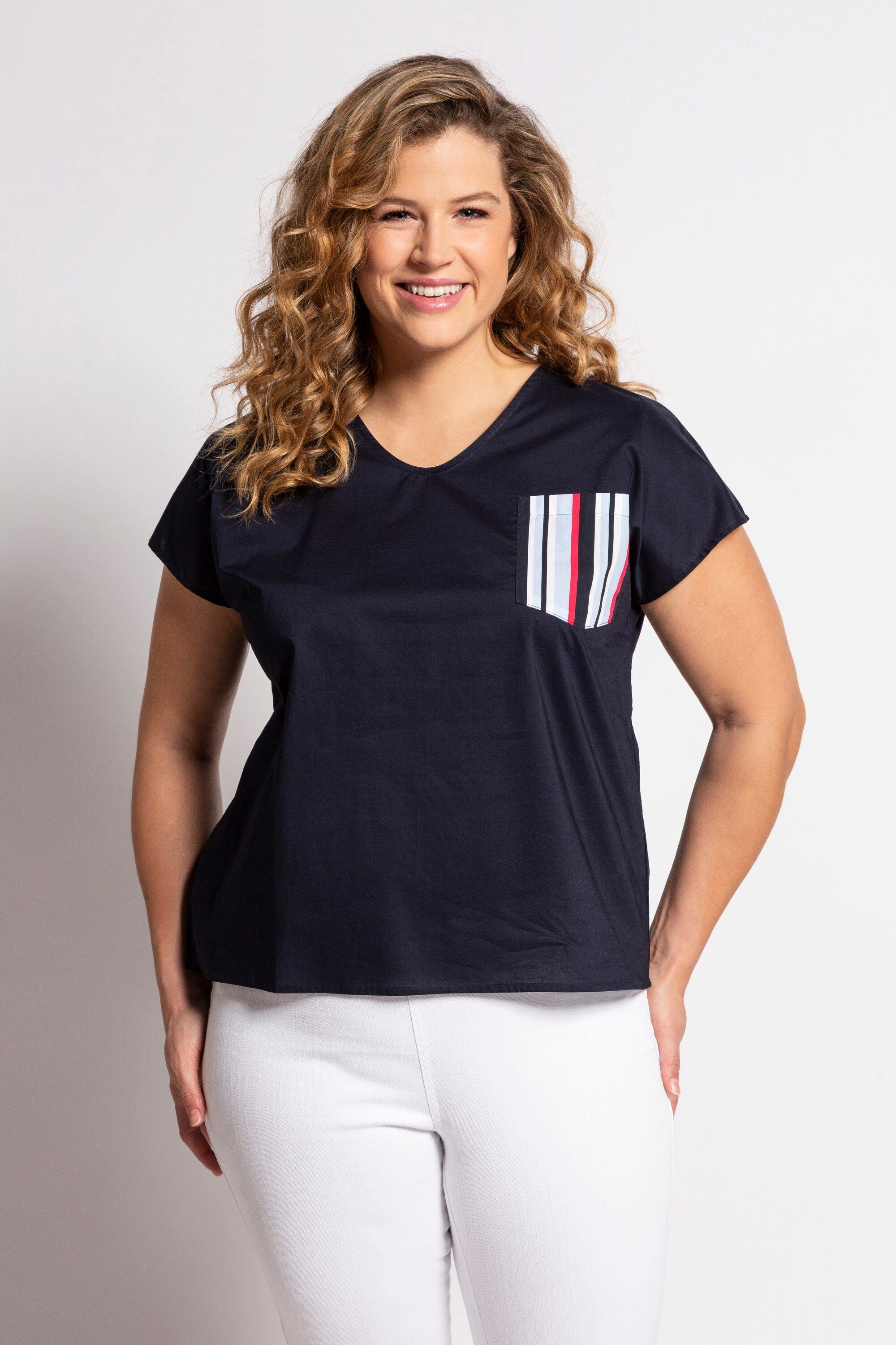Ulla Popken Satnbluse Bluse V-Ausschntt A-Lne Zerschlefe, Ärmel