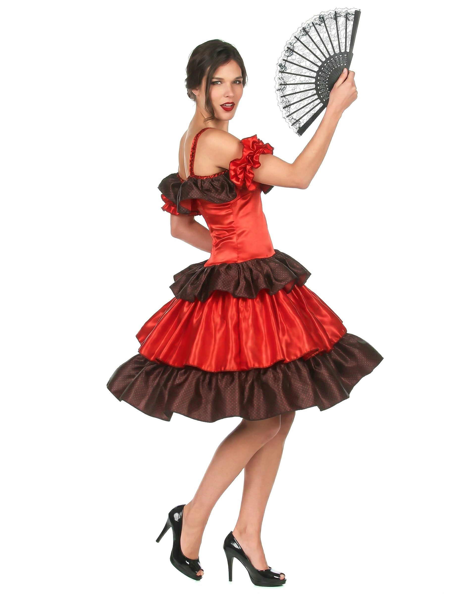JADEO Kostüm Flamenco-Damenkostüm Spanische Tänzerin rot-schwarz