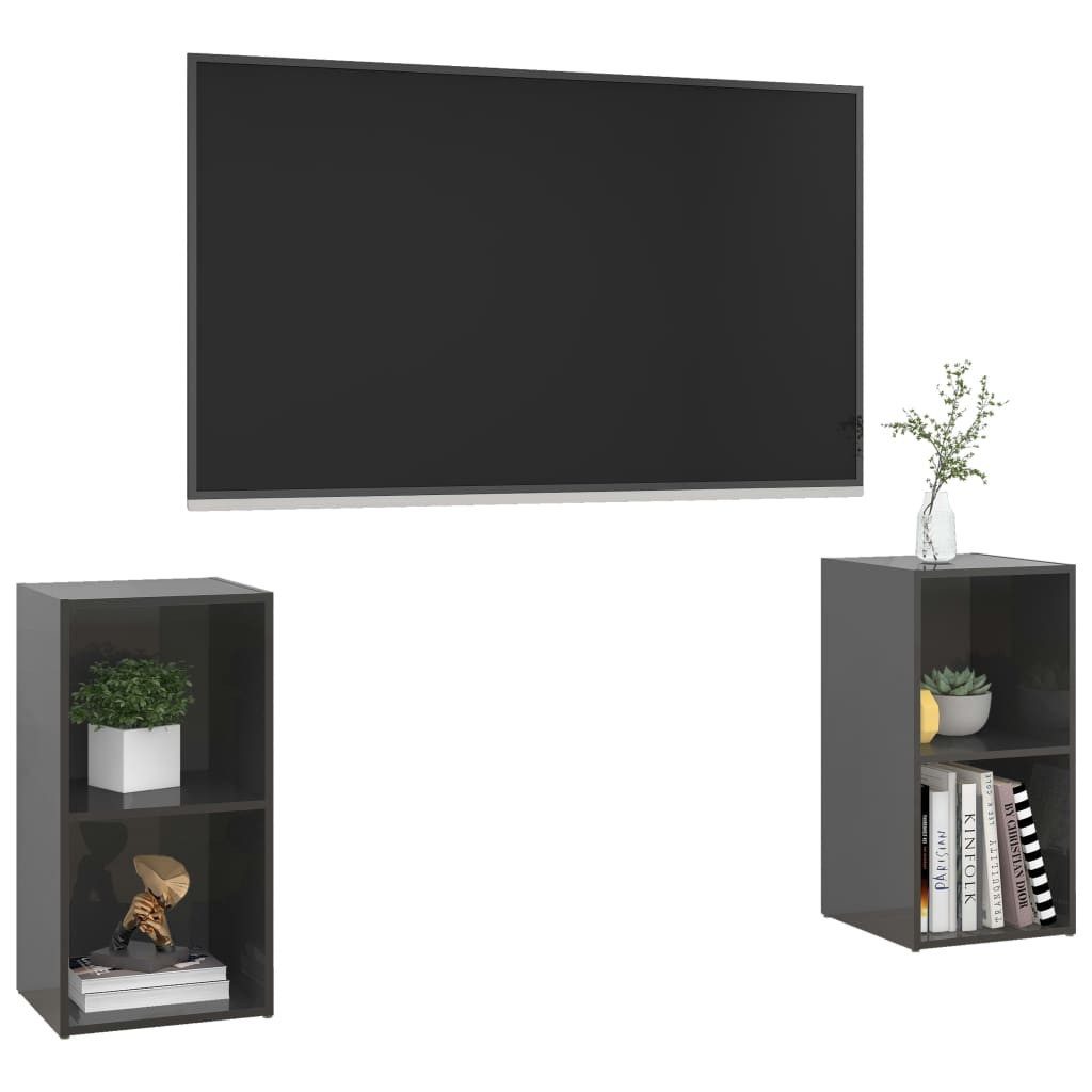 vidaXL TV-Schrank TV-Schränke 2 Stk. Hochglanz-Grau 72x35x36,5 cm Holzwerkstoff (2-St)