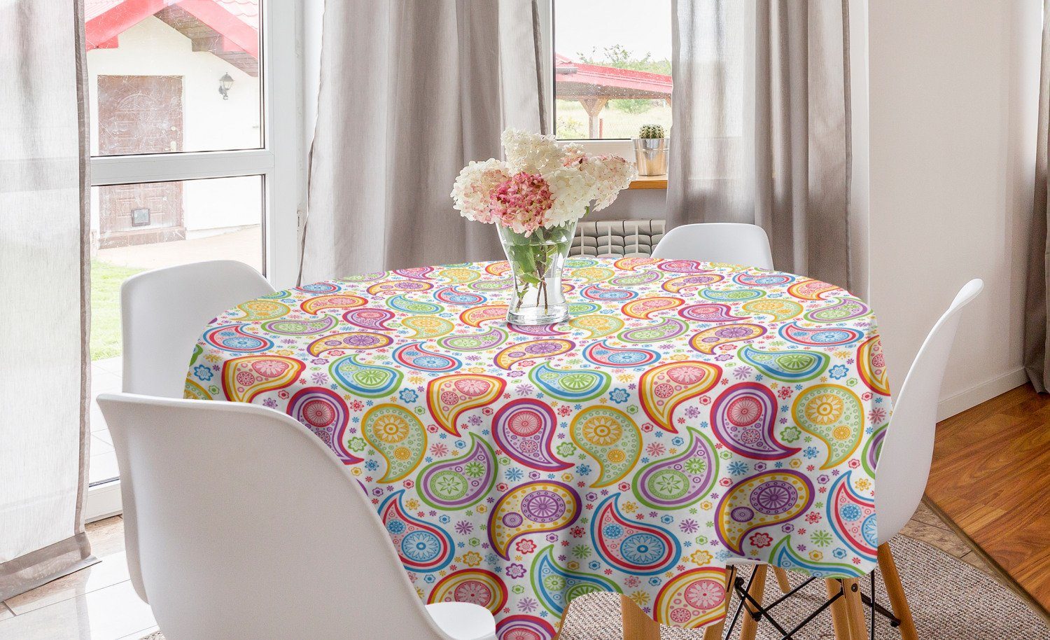 Abakuhaus Tischdecke Kreis Tischdecke Abdeckung für Esszimmer Küche Dekoration, Paisley Farbige Muster Blume