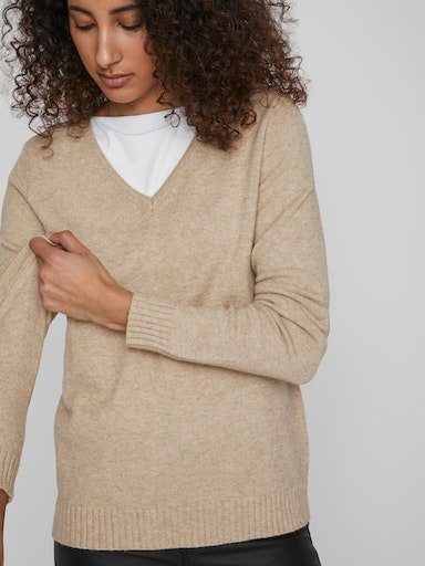 Vila V-Ausschnitt-Pullover VIRIL V-NECK L/S KNIT TOP - NOOS Materialmix, regular fit