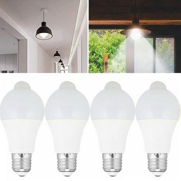 LETGOSPT 4 Stück LED Leuchtmittel, E27 12W LED Birne mit Bewegungssensor Smarte Lampe, Glühbirne Bewegungsmelder PIR Licht Lampe