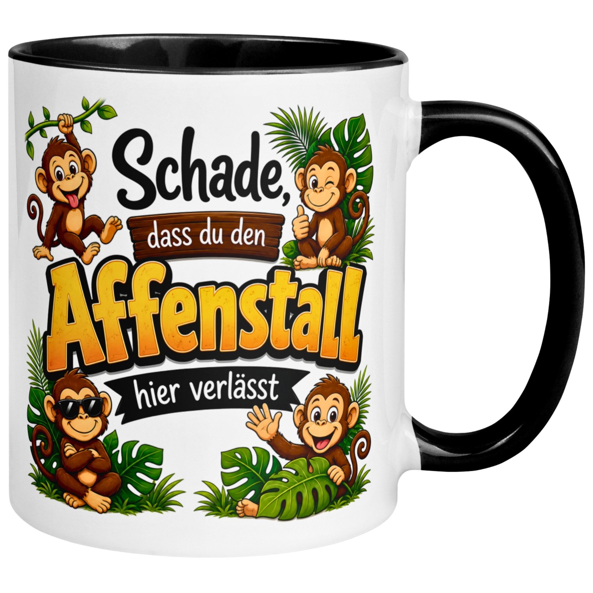 Momentals Tasse Abschied – Schade dass du den Affenstall verlässt – Geschenk Kollegen, Gratis Versand · Links-&Rechtshänder · Spülmaschinenfest