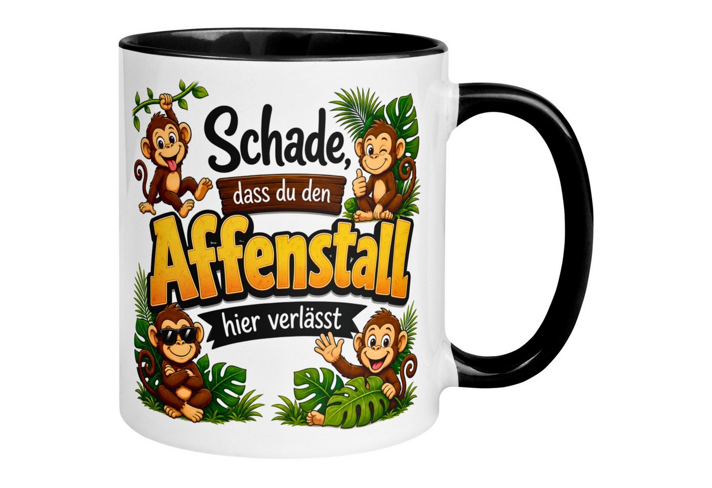 Momentals Tasse Abschied – Schade dass du den Affenstall verlässt – Geschenk Kollegen, Gratis Versand · Links-&Rechtshänder · Spülmaschinenfest