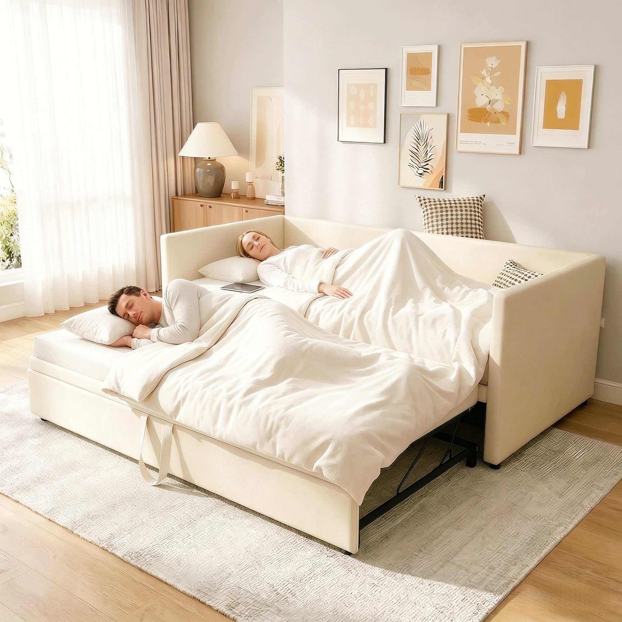 Furnishings Home Polsterbett Daybett Tagesbett Ausziehbett (1 tlg), Schlafsofa, Mit Unterbett, 90x200 cm/180x200 cm, Lattenrost, Samt