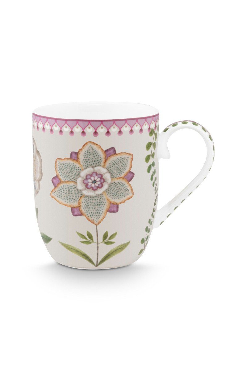 PiP Studio Tasse Lily&Lotus Tasse weiss/lila 145ml, Porzellan, Mug Small Lily&Lotus Off White 145ml