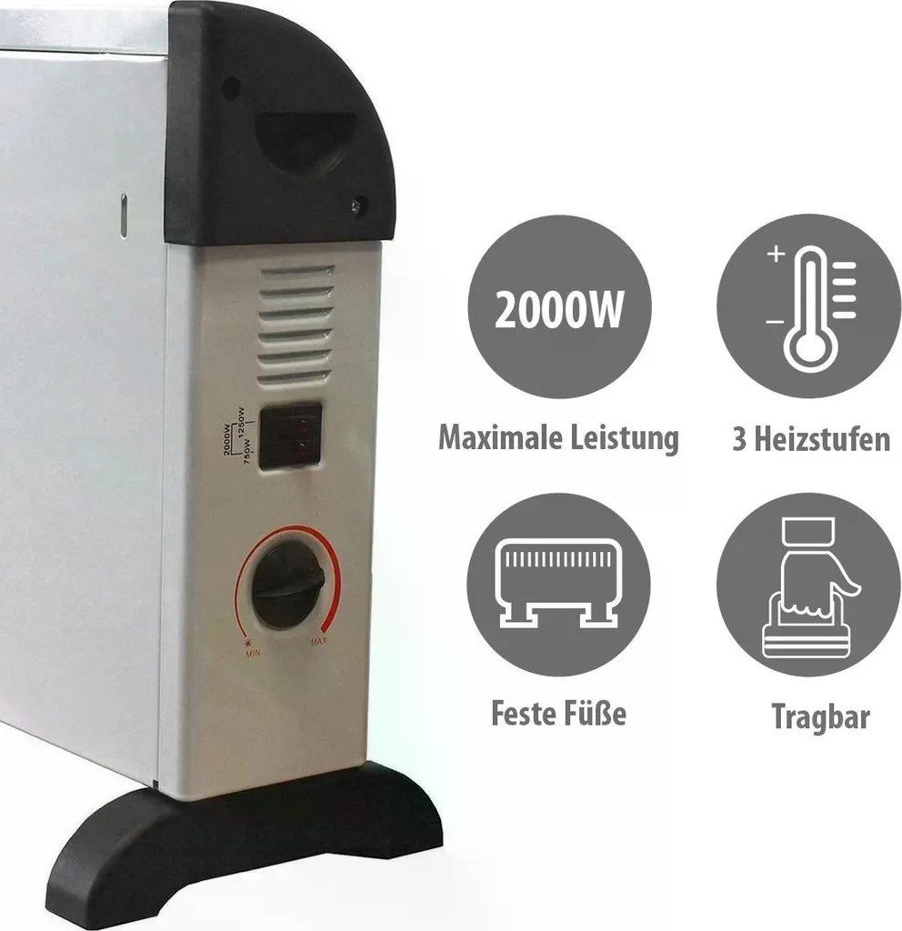 JUNG Heizkörper Alpina Elektrischer Konvektor Heizung, Heizkörper 2000W, regelbarer Thermostat & Turbofunktion, Elektroheizkörper