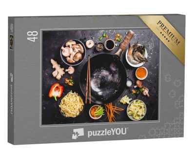 puzzleYOU Puzzle Asiatisch kochen mit Wok, Gemüse und China-Nudeln, 48 Puzzleteile, puzzleYOU-Kollektionen Moderne Puzzles, Puzzle-Neuheiten