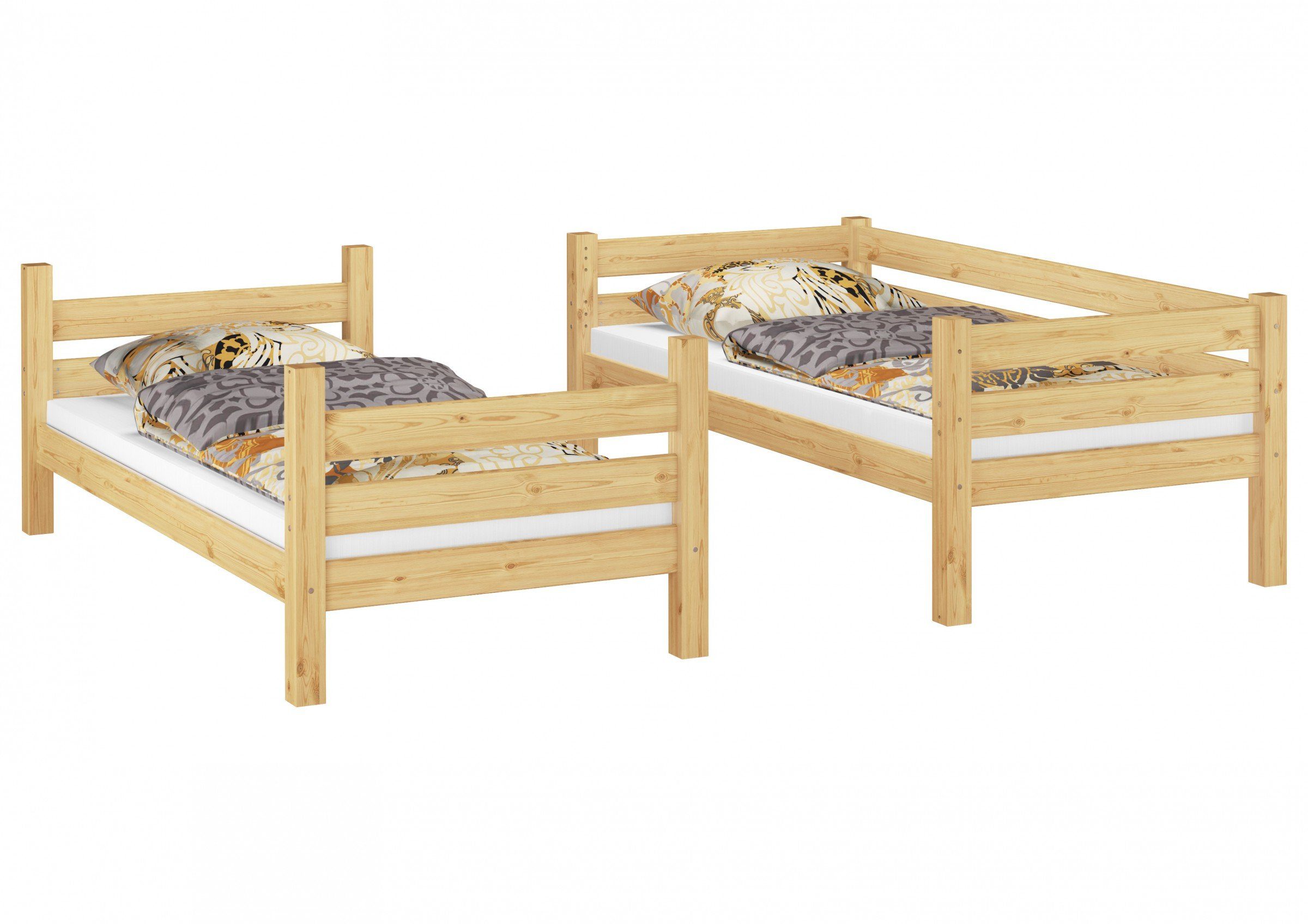 Etagenbett Stockbett 90x200 Matratzen Kiefer mit ERST-HOLZ und Rollrosten