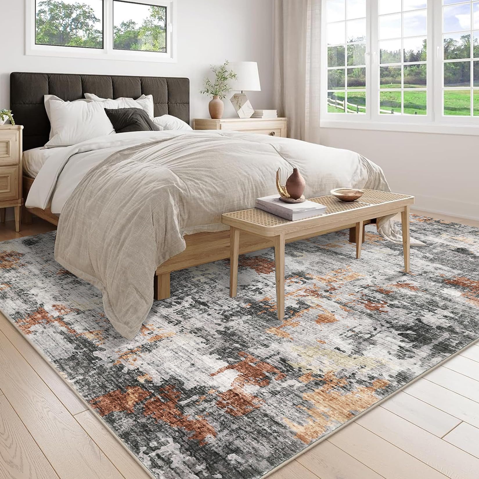 GarveeMore Teppich mit abstraktem Muster für Wohnzimmer & Schlafzimmer & Flur, rechteckig, Höhe: 6 mm, Pearl-Velvet, zusammenlegbar, TPR-Rücken, waschmaschineng – Bild 3 von 5