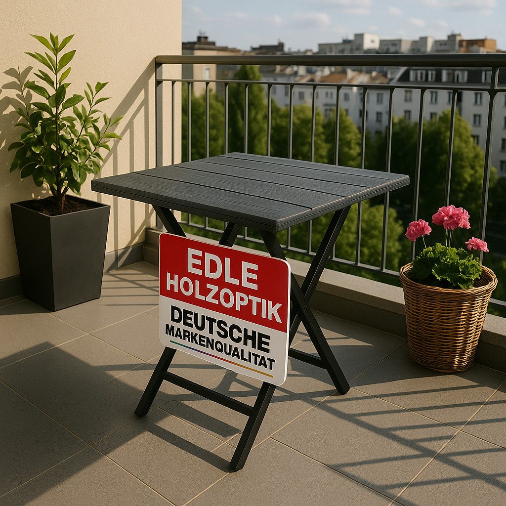 Onbest Klapptisch Balkontisch mit Holzoptik klappbar, 61x74x56cm (B x H x T), Stahlgestell, bis 80 kg