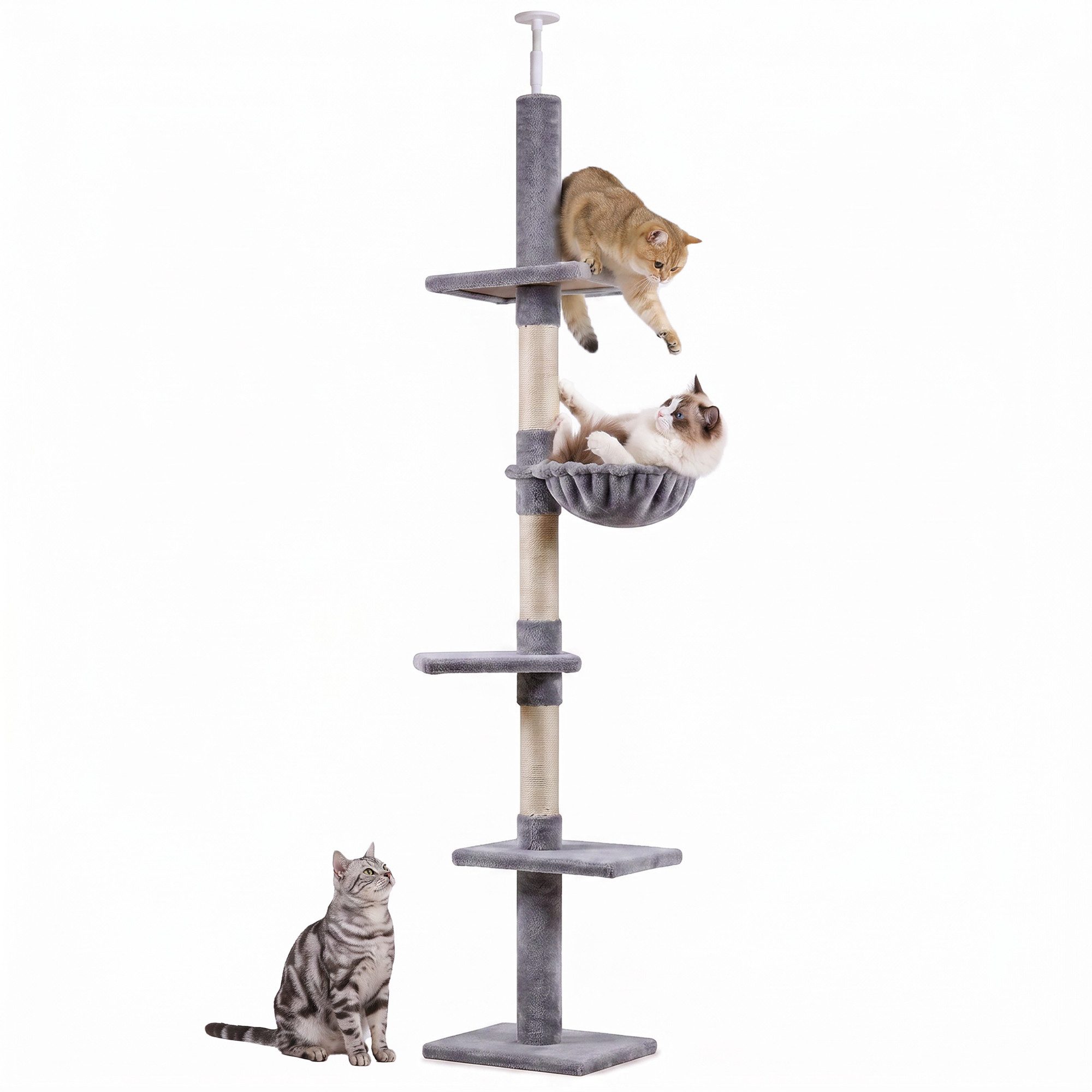 PawHut Kratzbaum Katzenbaum mit Sisalstämmen, Kletterbaum für kleine&große Katzen, für Garten, Balkon, Grau