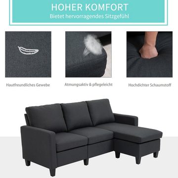 HOMCOM 3-Sitzer Ecksofa, Set 1 Teile, Eckesofa, 3-Sitzer, Leinen Dunkelgrau 197 x 139 x 91 cm