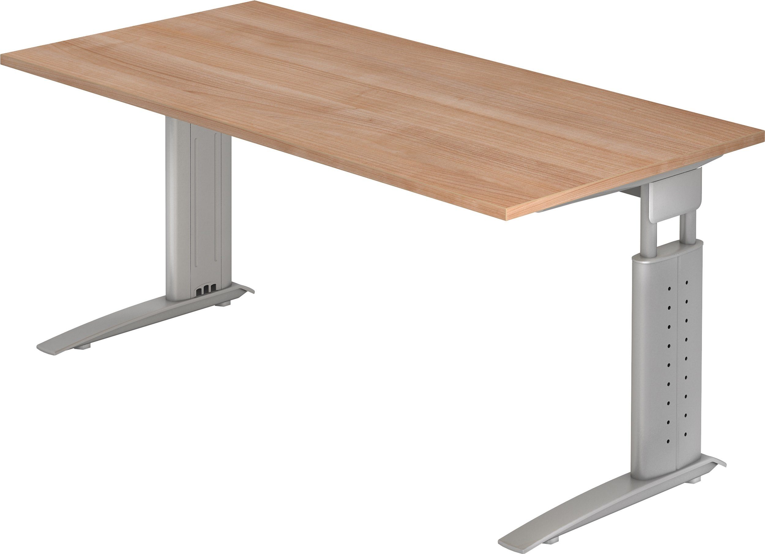 bümö Schreibtisch Schreibtisch Serie-U, Rechteck: 160 x 80 cm - Dekor: Nussbaum - Gestell: Silbergrau