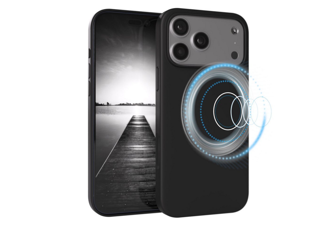 EAZY CASE Handyhülle für Apple iPhone 17 Pro Max Hülle Silikon 6,9 Zoll, Cover kompatibel mit Qi Magsafe Bumper Silicon Case kratzfest Schwarz