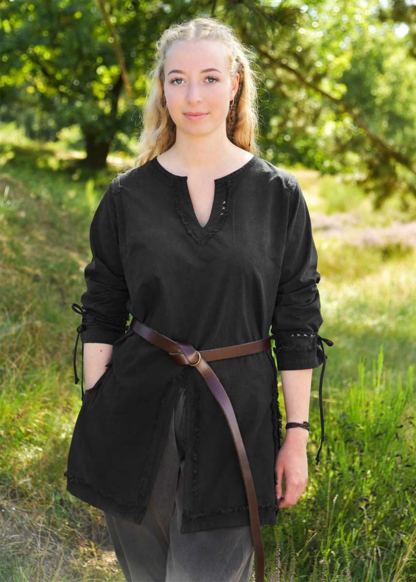 Battle Merchant Burgfräulein-Kostüm Mittelalter Tunika Used-Look, schwarz „Yrsa“