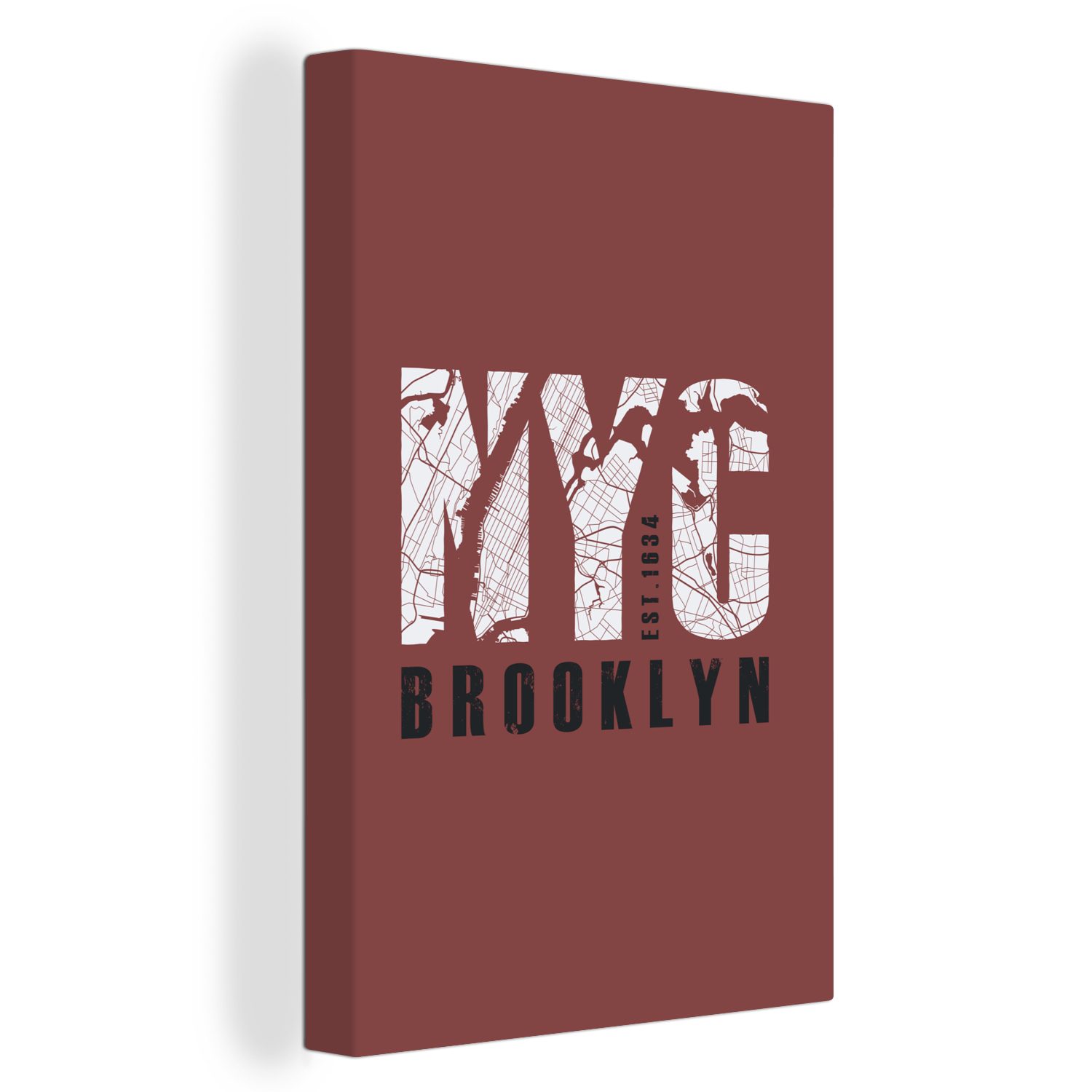 OneMillionCanvasses® Leinwandbild New York - NYC - Karte, (1 St), Leinwandbild fertig bespannt inkl. Zackenaufhänger, Gemälde, 20x30 cm | Leinwandbilder
