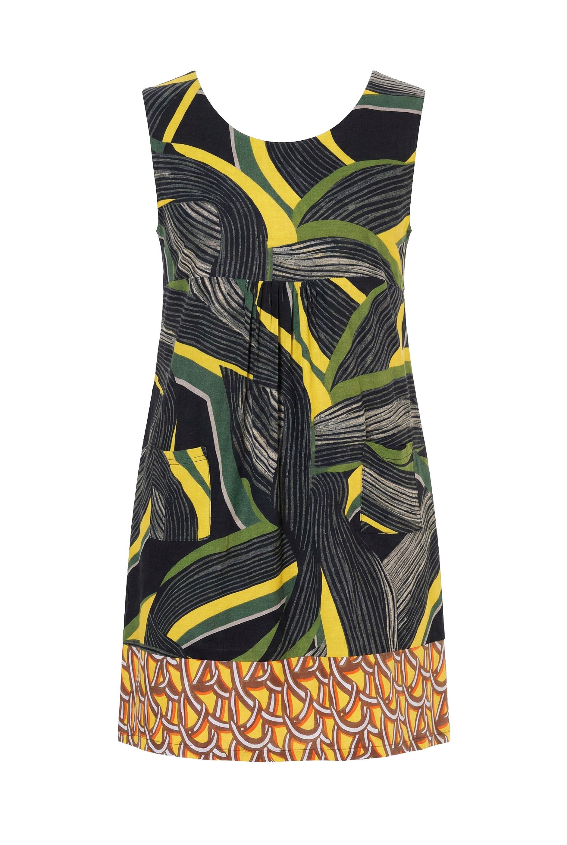 Ulla Popken Minikleid Jerseykleid A-Linie Rundhals ärmellos Taschen