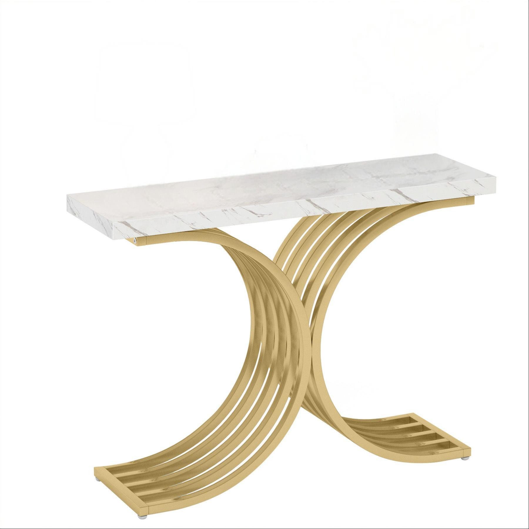 Celya Konsolentisch 100 x 30 x 80 cm Schmal Flurtisch,Beistelltisch mit Gold Metallgestell