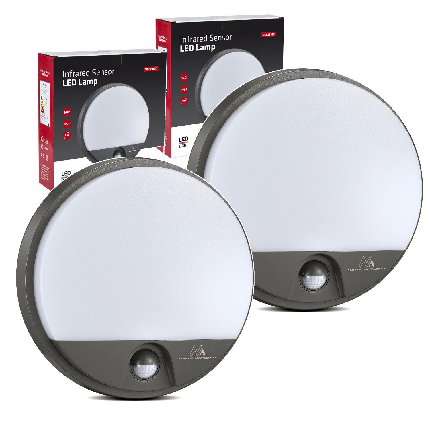 Maclean LED Deckenleuchte MCE291 LED Deckenleuchte Bewegungsmelder und Dämmerungssensor, LED fest integriert, Neutralweiß, IR Sensor Wandlampe für Flur, Keller, Außenbereich
