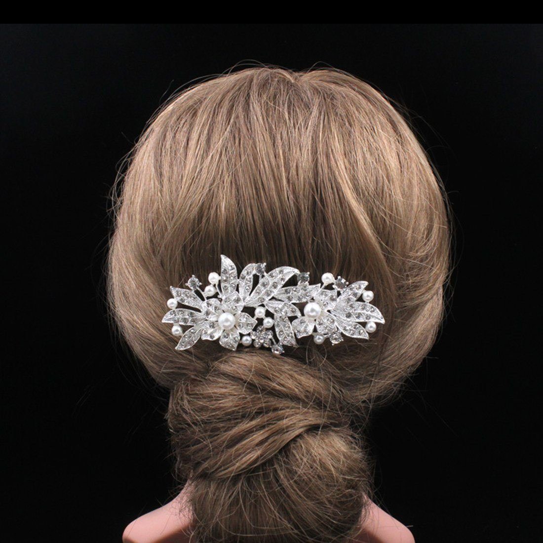 GLAMO Diadem Kopfbedeckungen Braut Strass Luxus Blumen Perlen Haarkämme Hochzeit