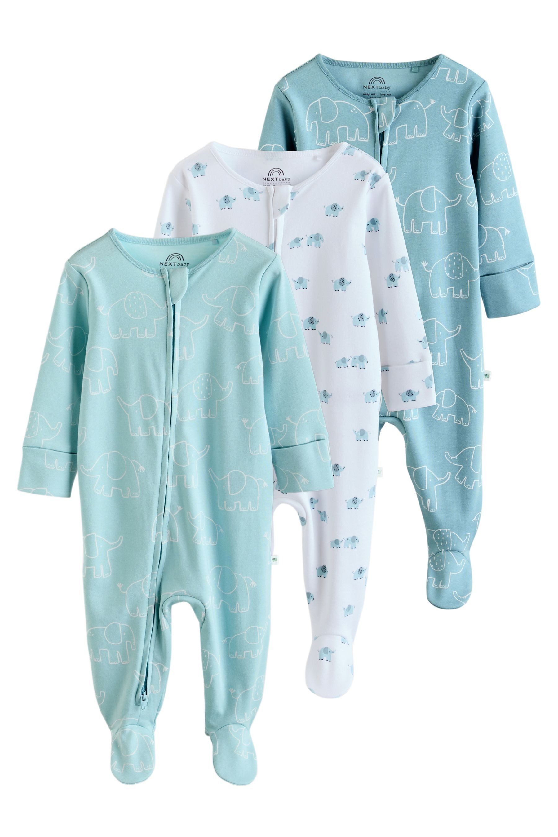 Next Schlafoverall 3er-Pack Baby Schlafanzüge, Elefant/linear (3-tlg)