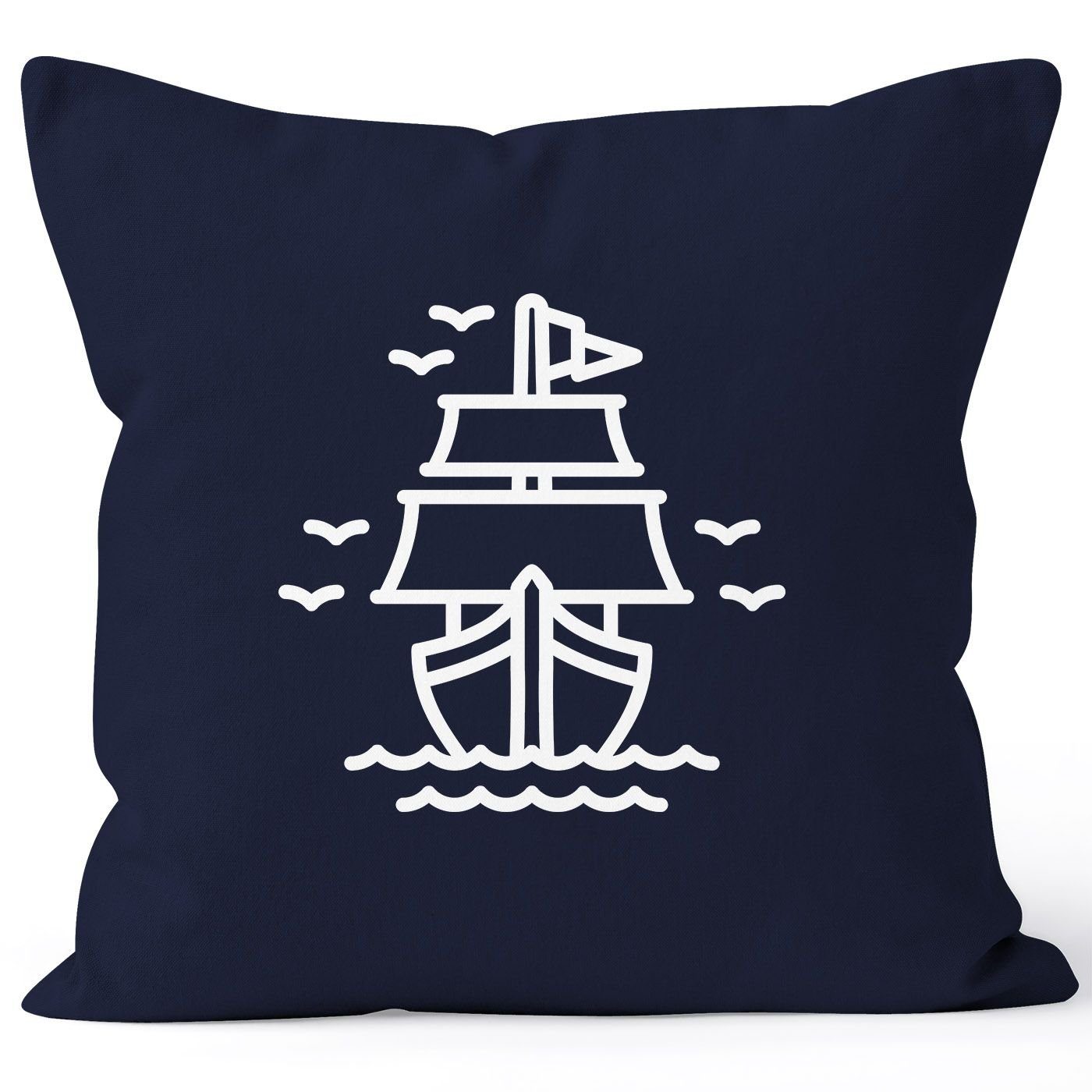 Autiga Dekokissen Kissenbezug Schiffchen Segeln Sailing Kissen-Hülle Deko-Kissen 40x40 Baumwolle Autiga® navy