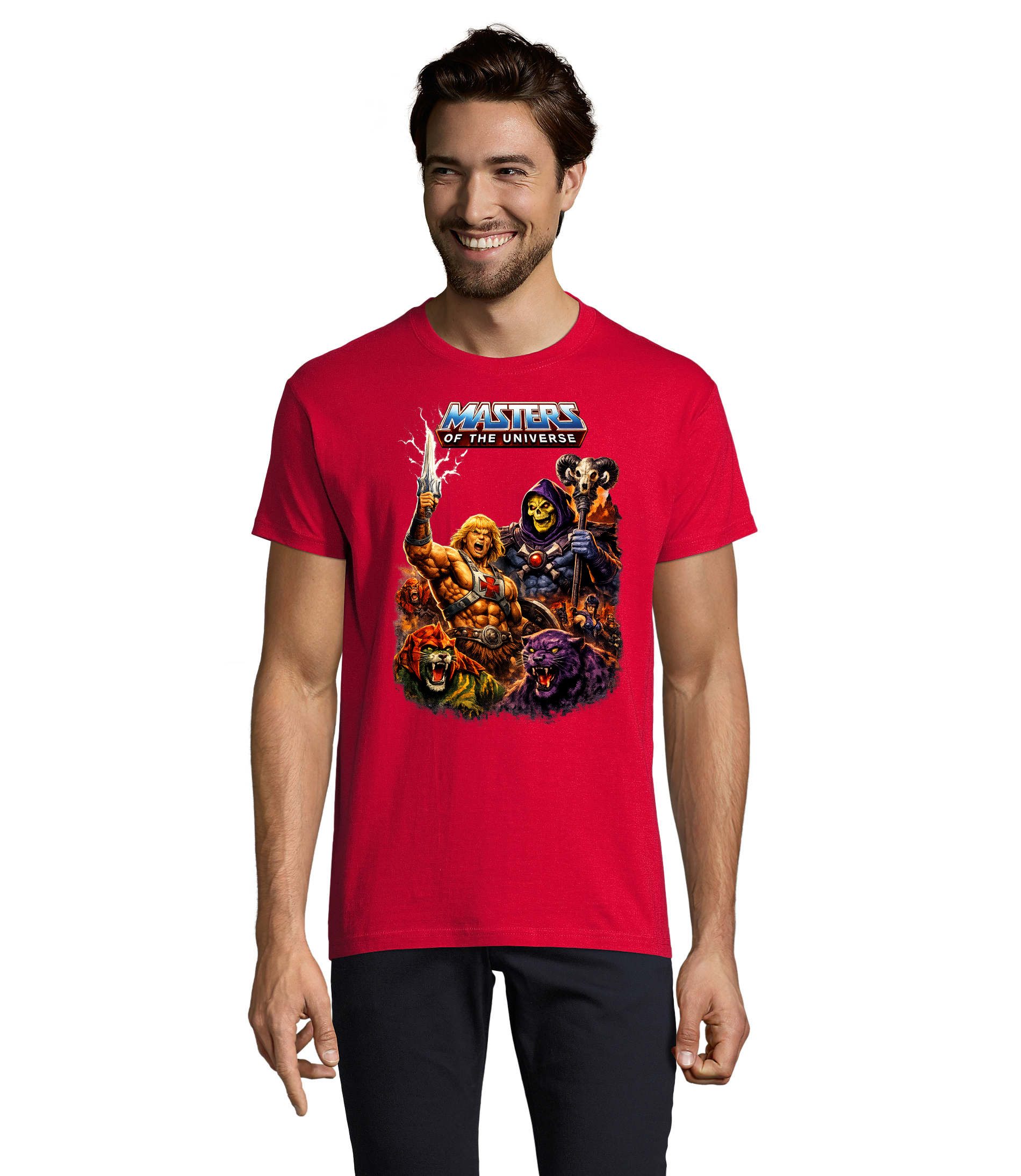 Blondie & Brownie T-Shirt Masters of the Universe He-Man Retro Motiv Herren T Shirt Rundhals Eternia Helden Print shirt Classic Fit