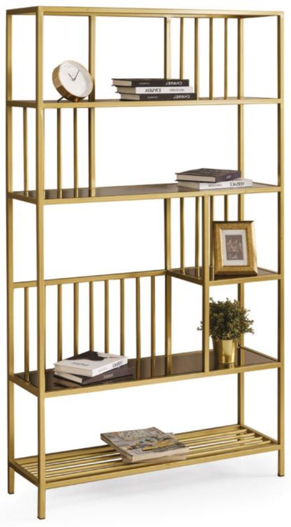 Xlmoebel Bücherwand Elegantes goldfarbenes Regal für Wohnzimmer und Büro mit 5, Made in Europa