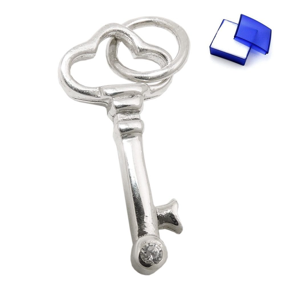 Kettenanhänger Anhänger Schlüssel mit Zirkonia glänzend 925 Silber 21 x 10 mm