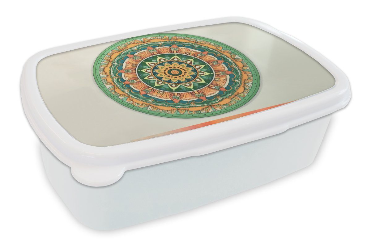 MuchoWow Lunchbox Hippie - Mandala - Grün - Boho - Blumen, Kunststoff, (2-tlg), Brotbox für Kinder und Erwachsene, Brotdose, für Jungs und Mädchen weiß