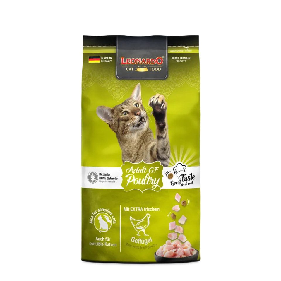 Leonardo Catfood Adult GF Poultry - getreidefreies Trockenfutter mit Geflügel, Trockenfutter für: Katzen