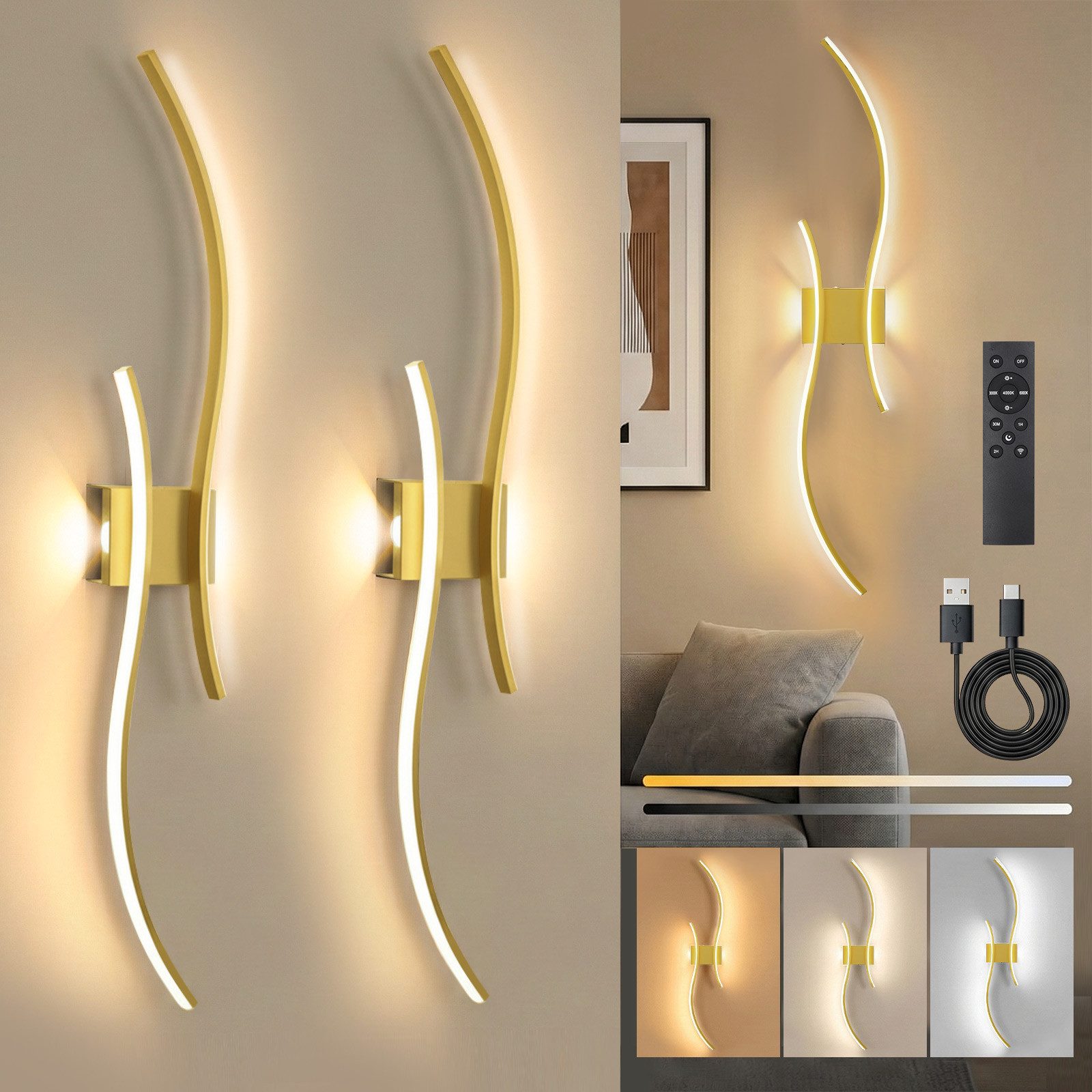 Lapalife Wandleuchte Kabellose Akku Dimmbar&Timing Wandlampe mit Fernbedienung, 2700K-6500K, Wiederaufladbar Wandleuchte für Wohnzimmer Schlafzimmer