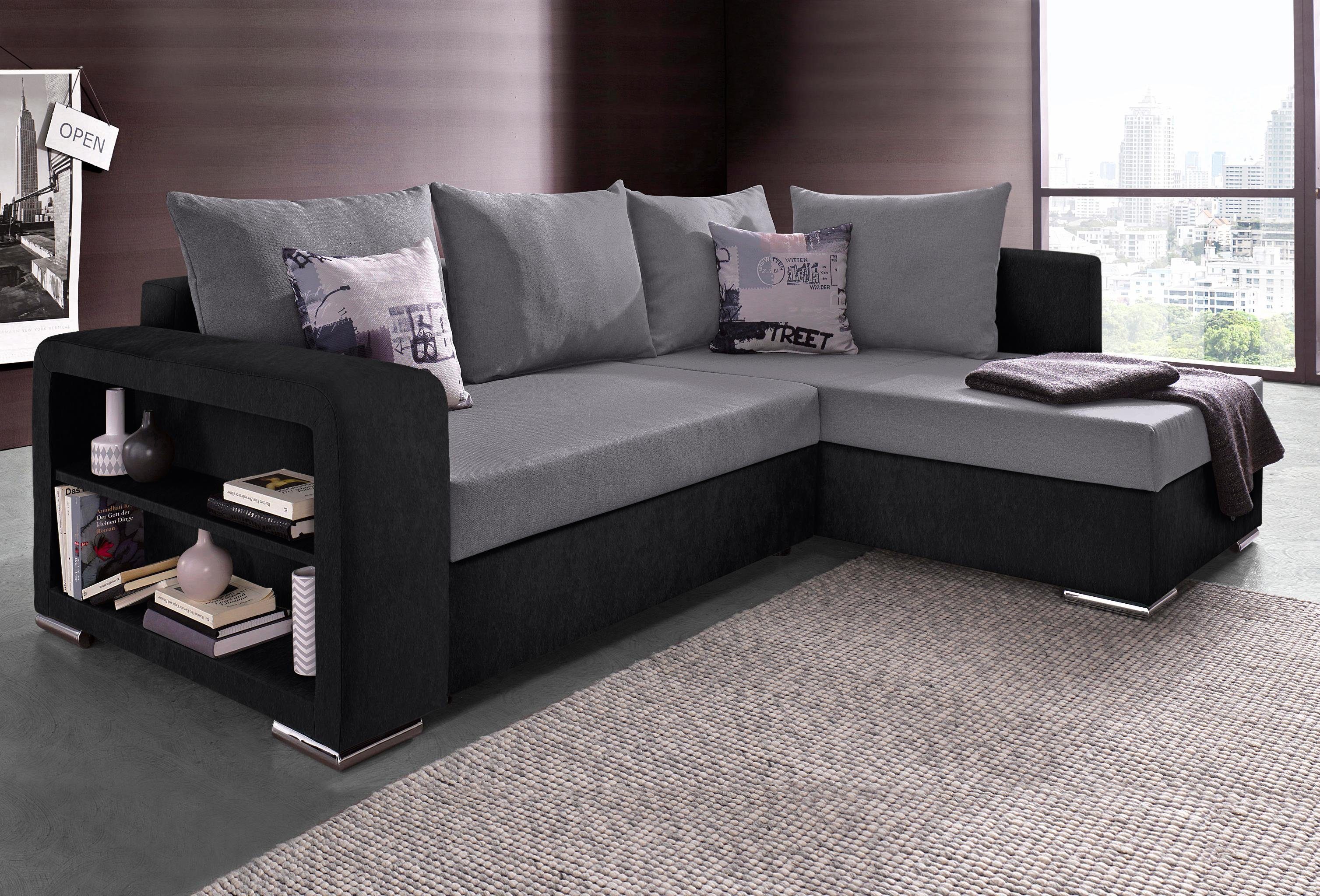 COLLECTION AB Ecksofa John L-Form, mit Bettfunktion, Bettkasten und integriertem Regal