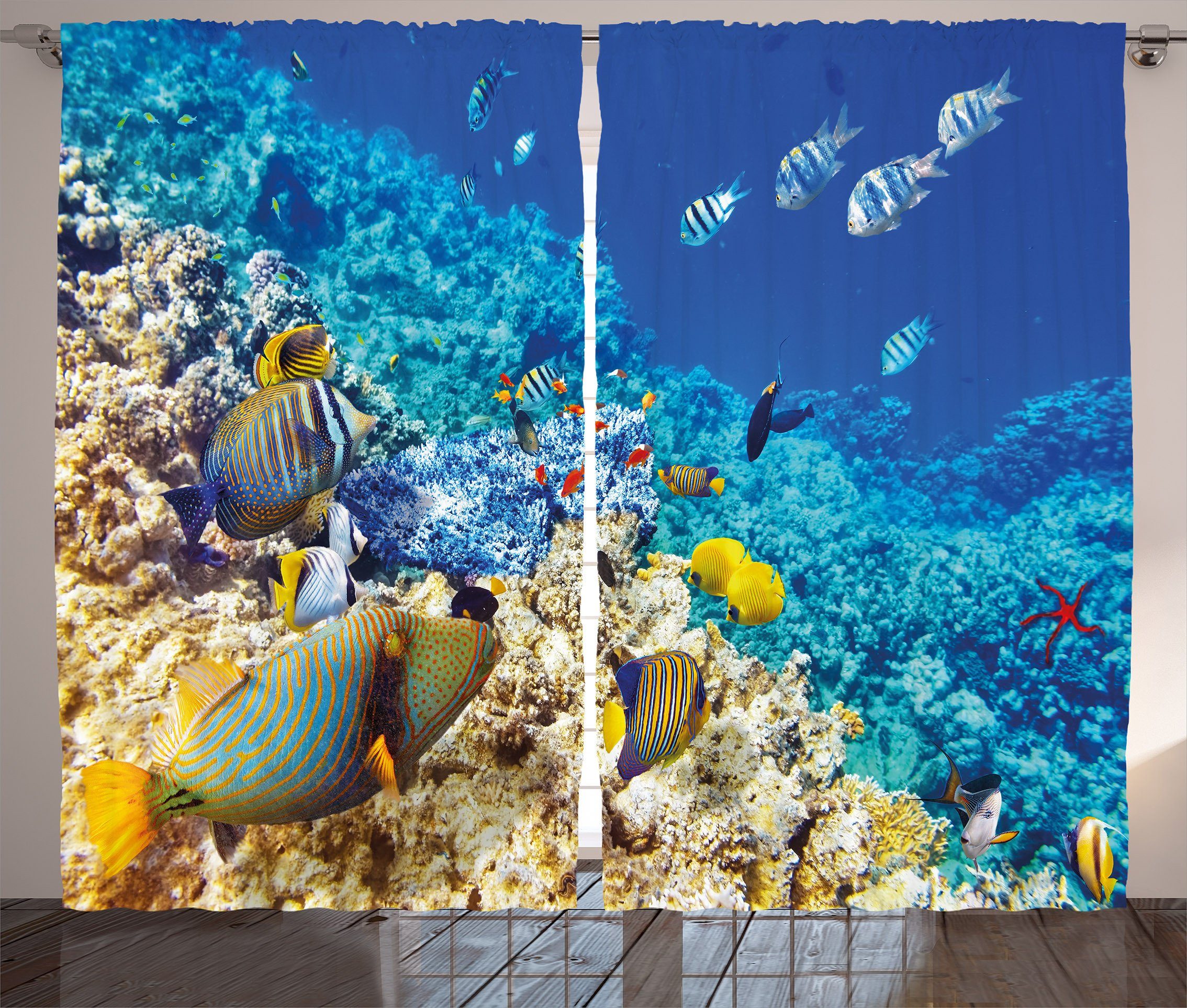 Schlaufen Gardine Corals Vorhang Abakuhaus, und Haken, Kräuselband Aquatic Fisch mit Schlafzimmer